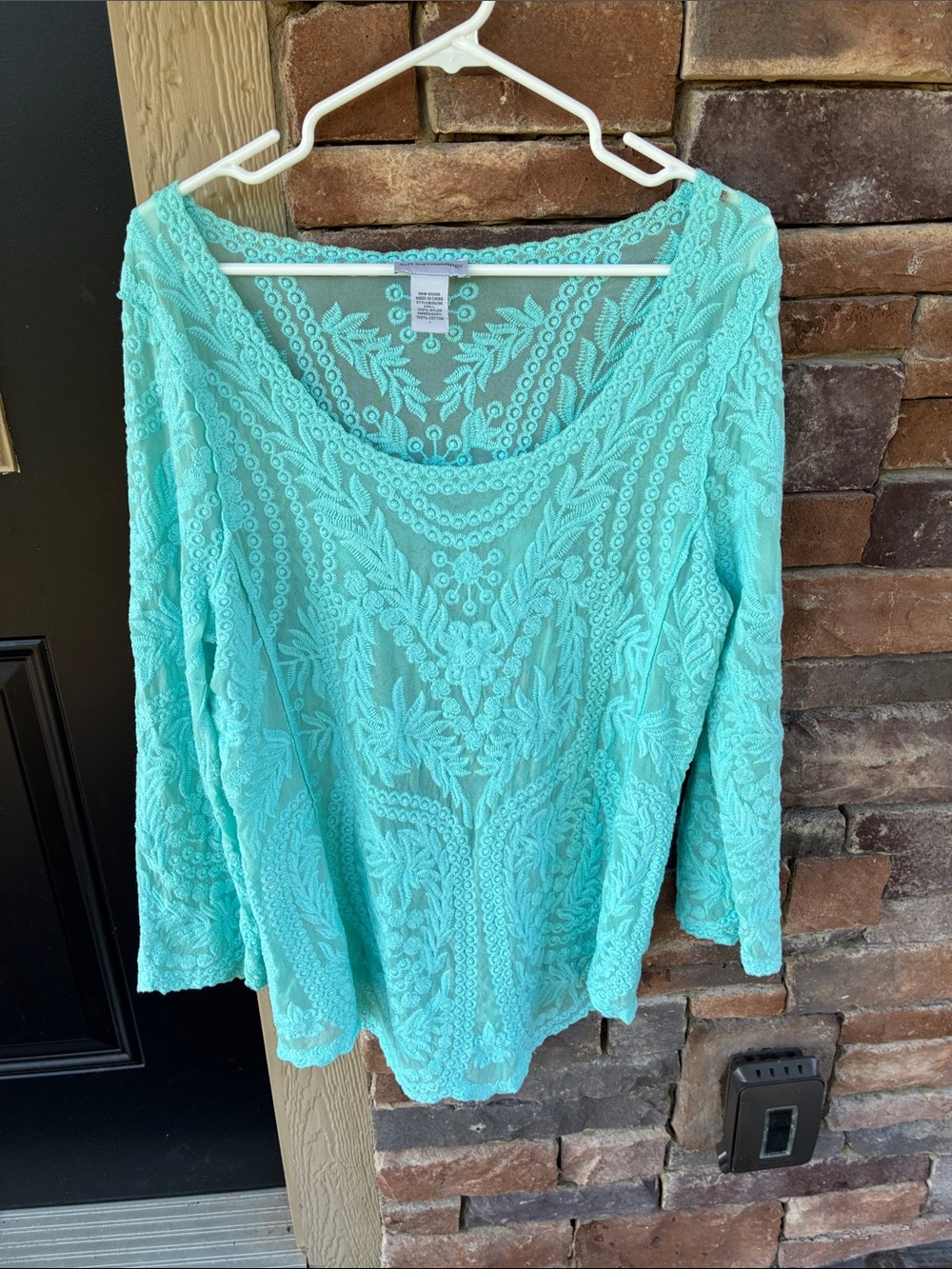 Soft Surroundings Aqua Embroidered Lace Tunic size large